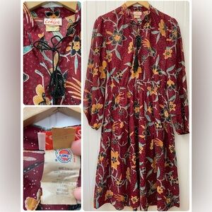 Vintage 70s western floral peasant midi dress size 12 union label boho barkcloth